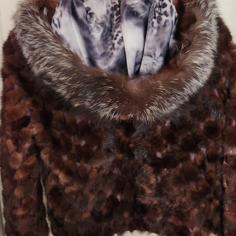 NWT Genuine Mink Fur Real Fox Fur Leather Coat  Only One Available - Picture 9 of 15